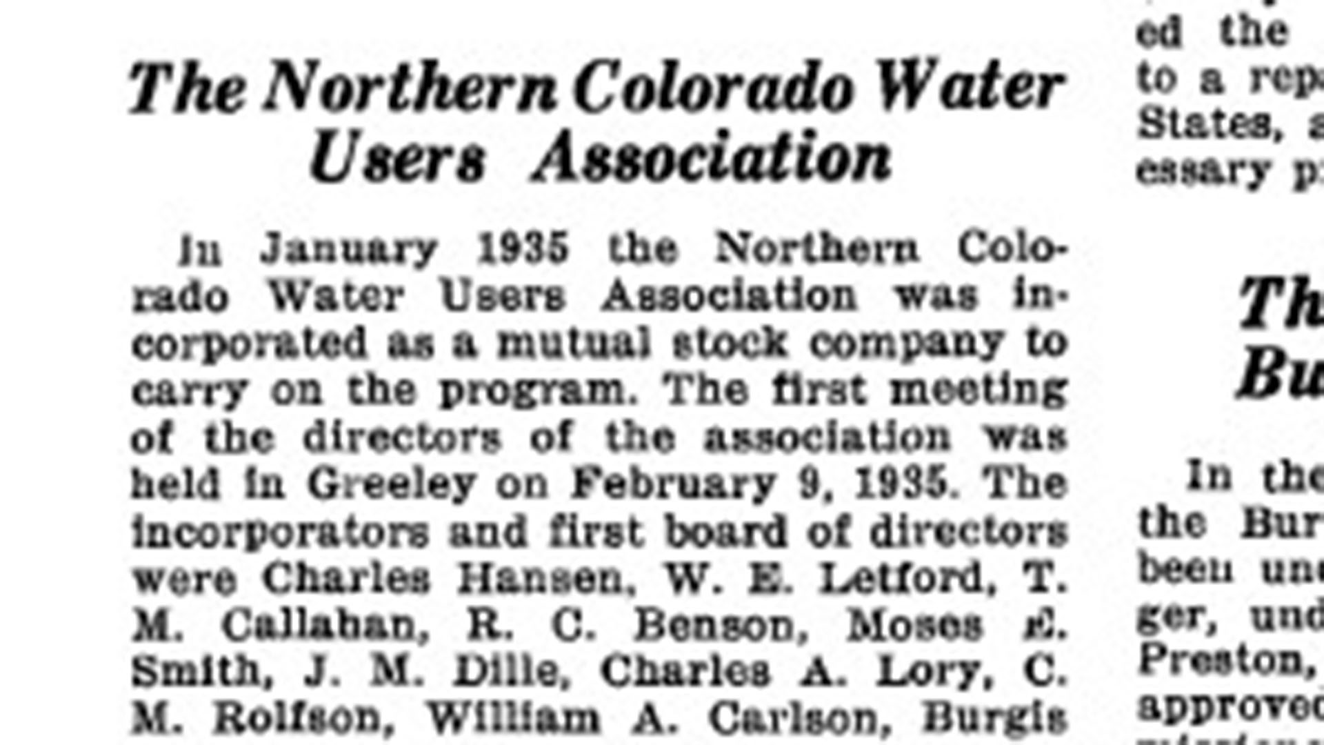 Old newspaper clipping of Northern Colorado Water Users Association.
