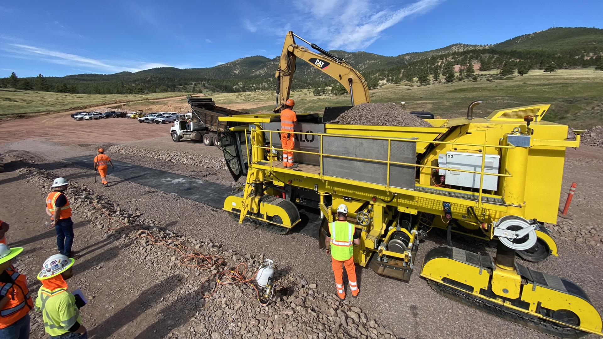 Custom-built asphalt machine at the testing site at Chimney Hollow Reservoir.