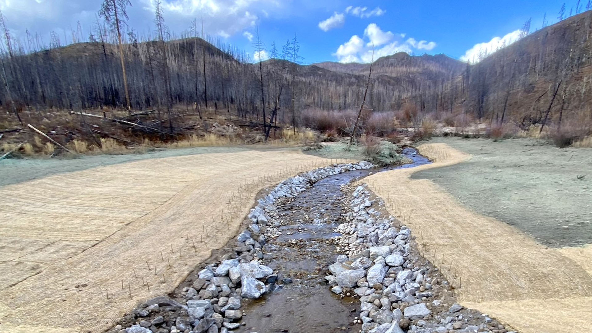 Stillwater Creek stabilization measures like hydromulch, planting and seed.