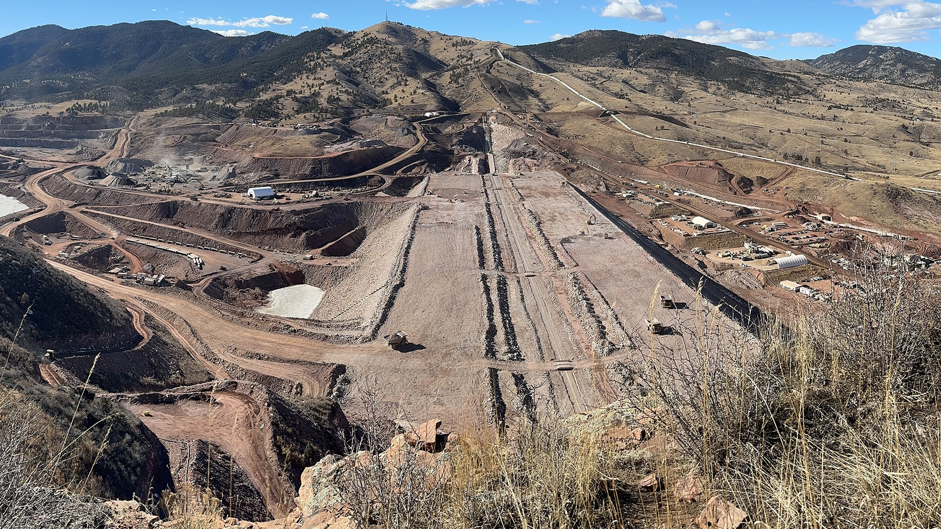 View of construction from the eastern ridge in January 2024.