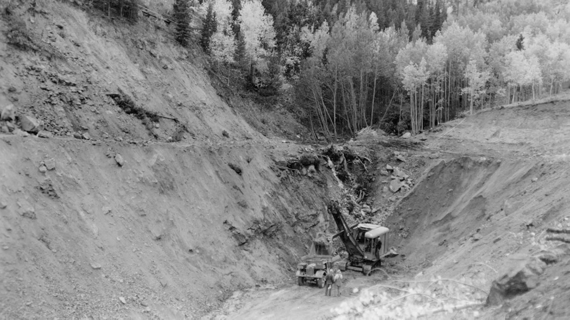 Outside the East Portal of the Adams Tunnel during construction.