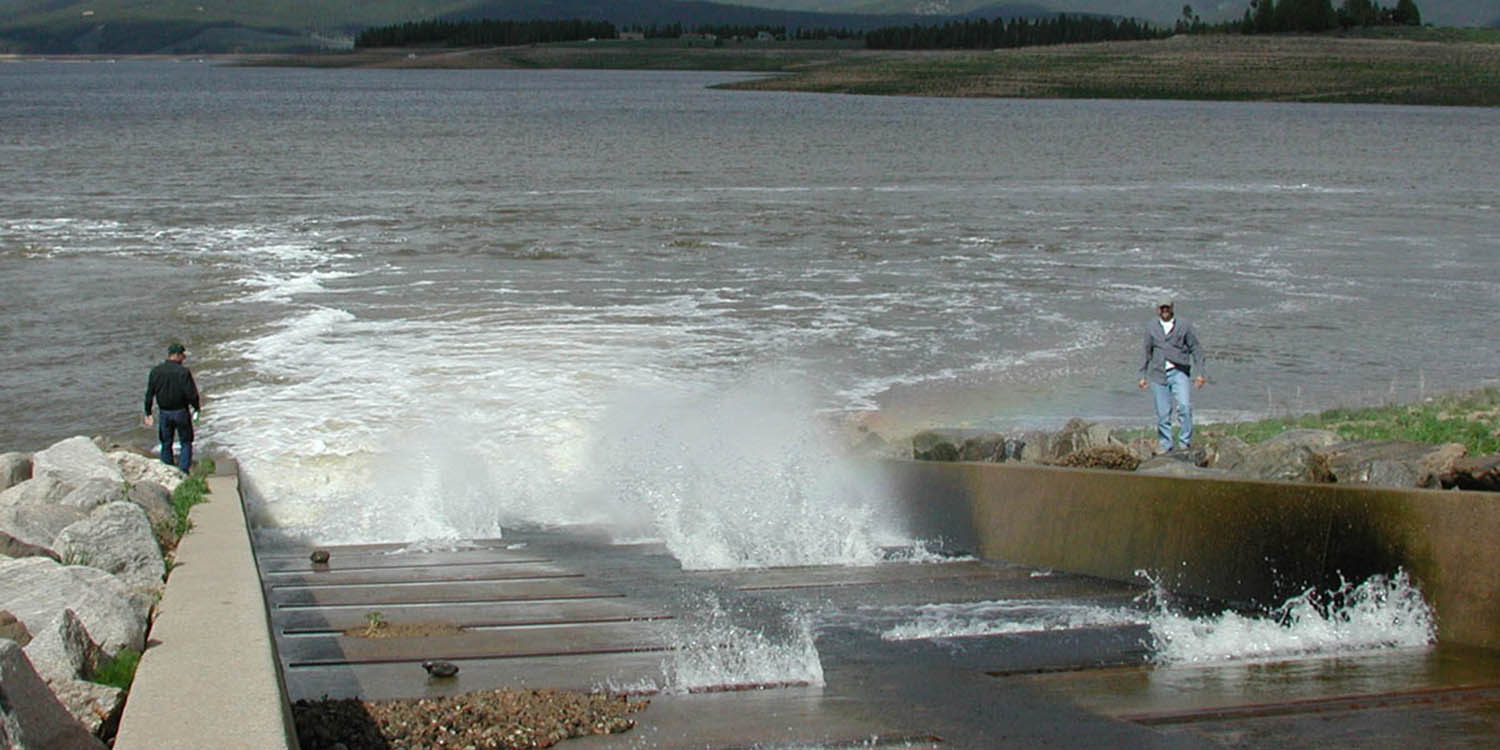 Water flowing in to Lake Granby from Windy Gap and Willow Creek.