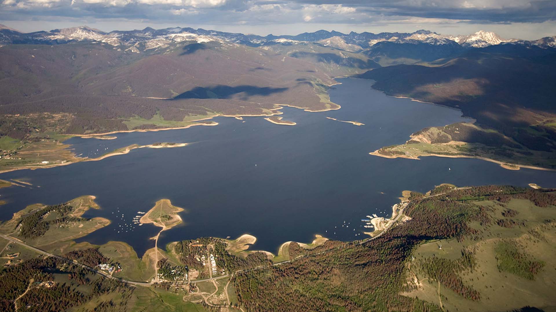Aerial image of Lake Granby.