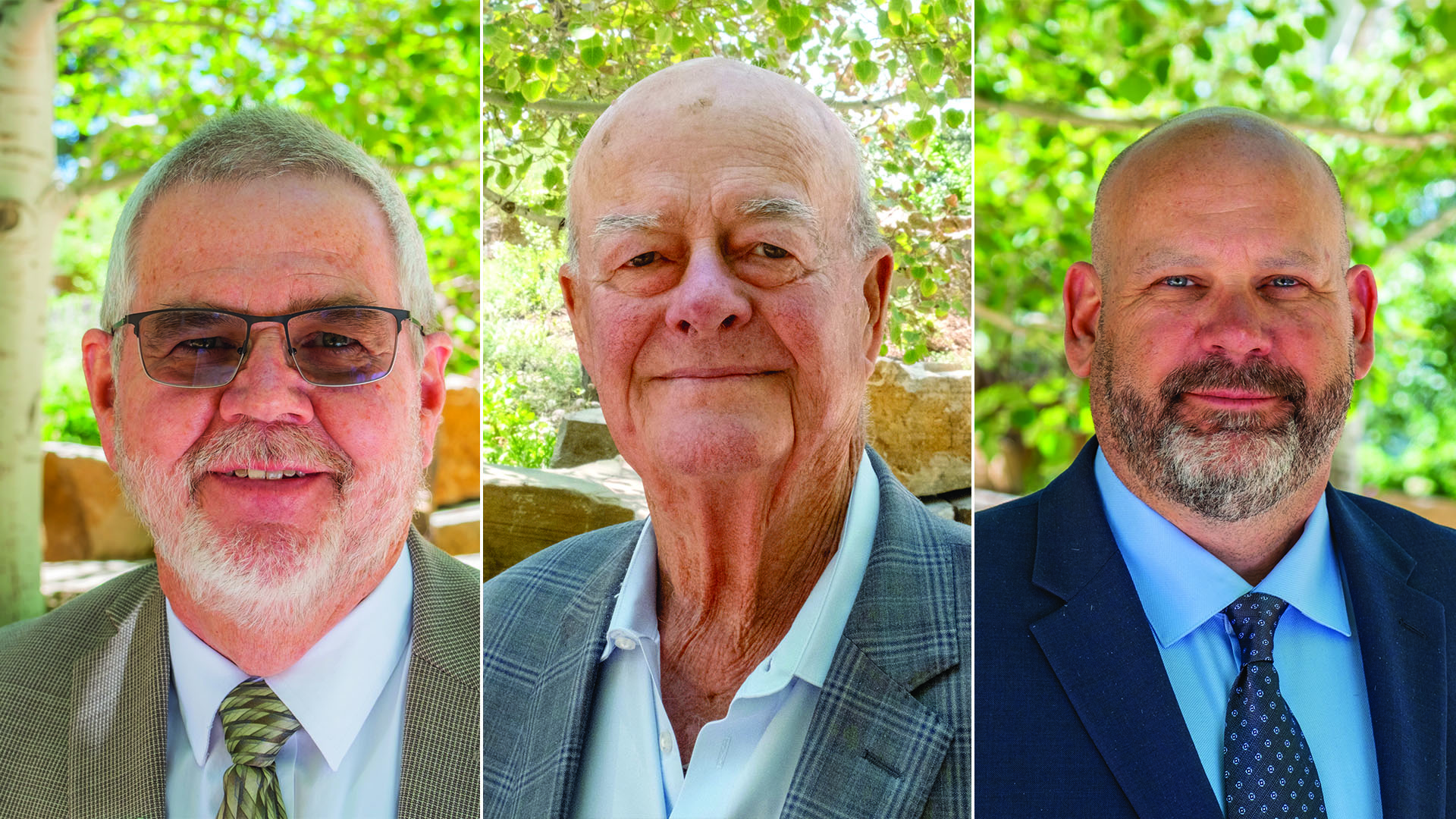 Portraits of three men are side by side