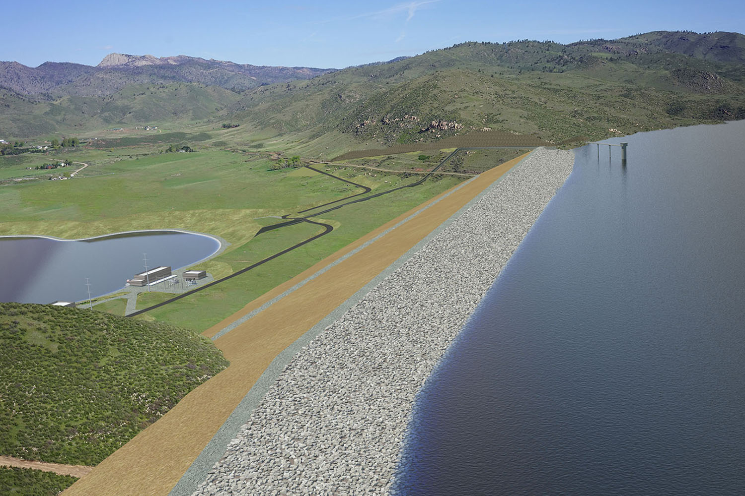 Rendering image of the south end of Glade Reservoir which is part of NISP.