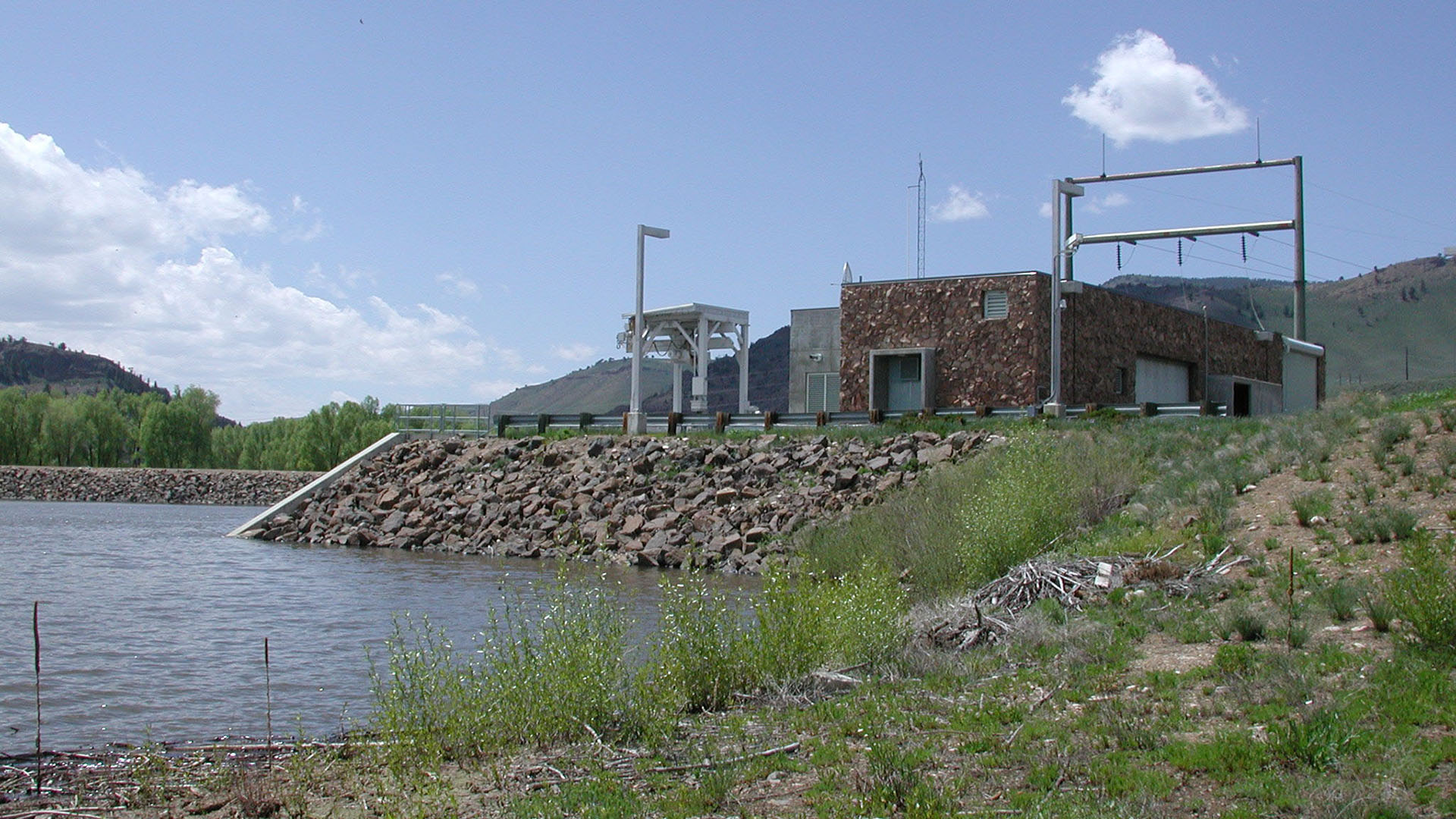 Windy Gap Pump Plant with Windy Gap Reservoir in the foreground.