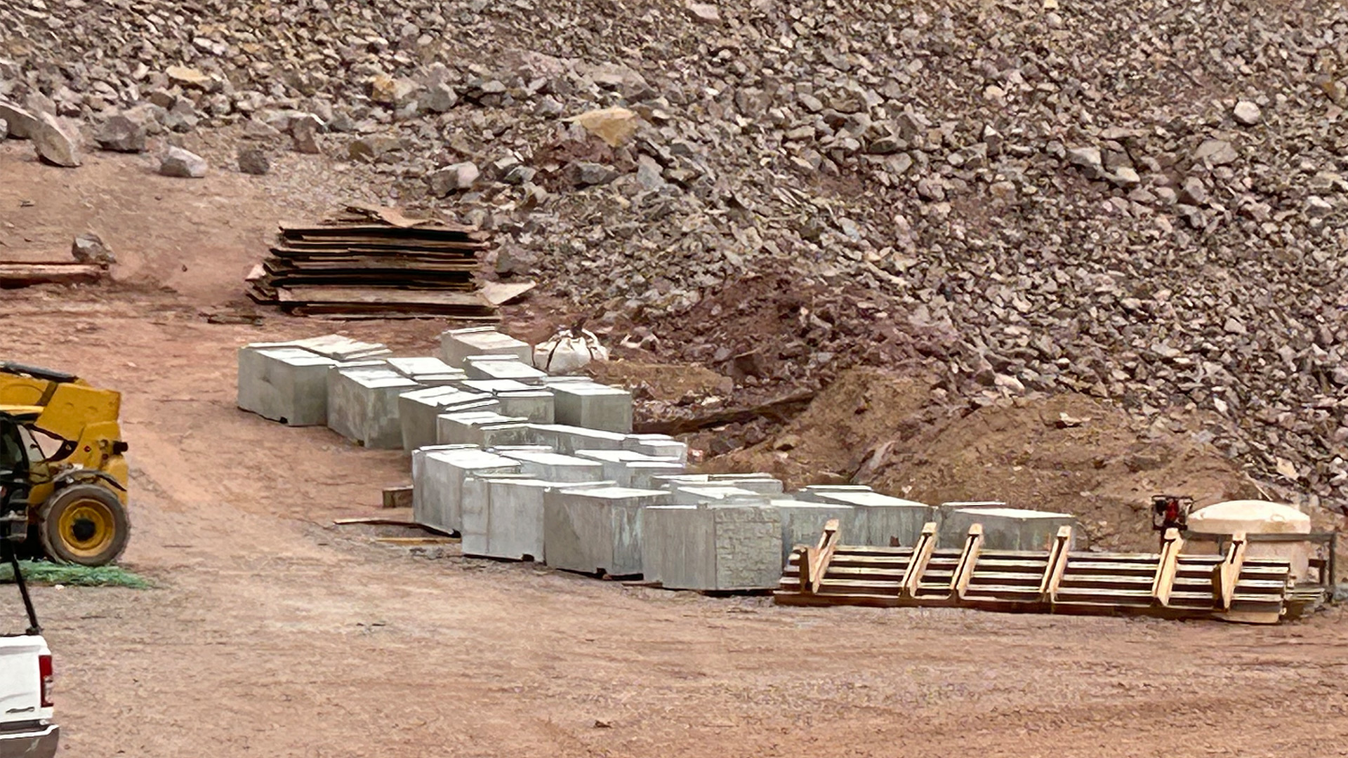 Precast concrete blocks used for the staff gauge on the main dam.