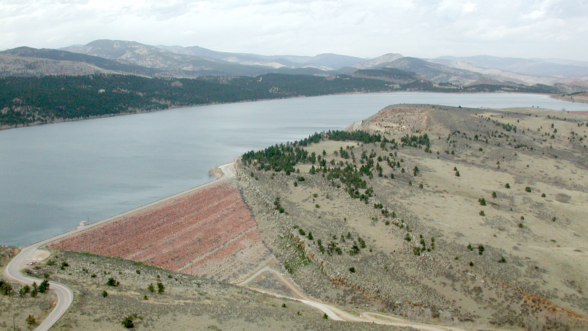 A dam holding back water at Carter Lake.