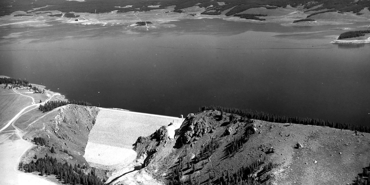 Black and white photo of Lake Granby