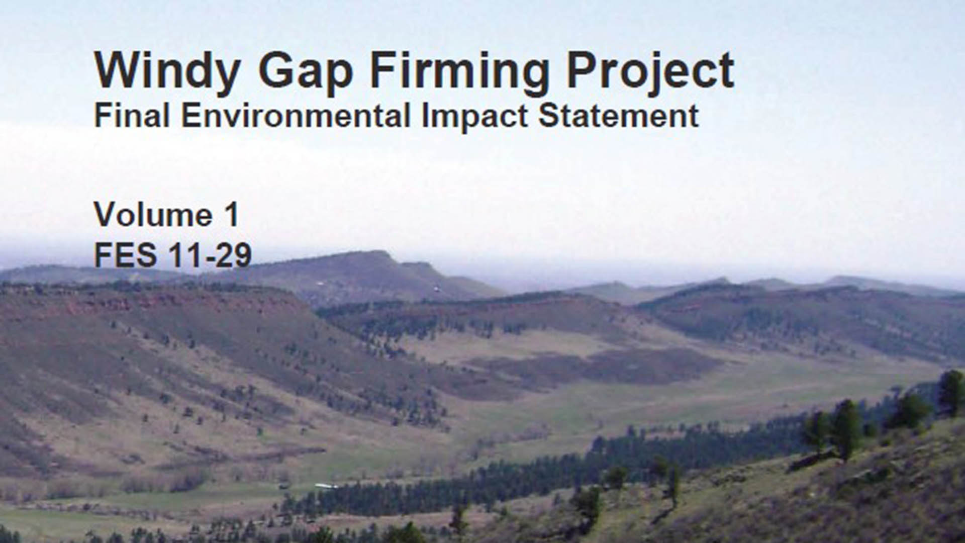 Cover of the Windy Gap Firming Project final Environmental Impact Statement.