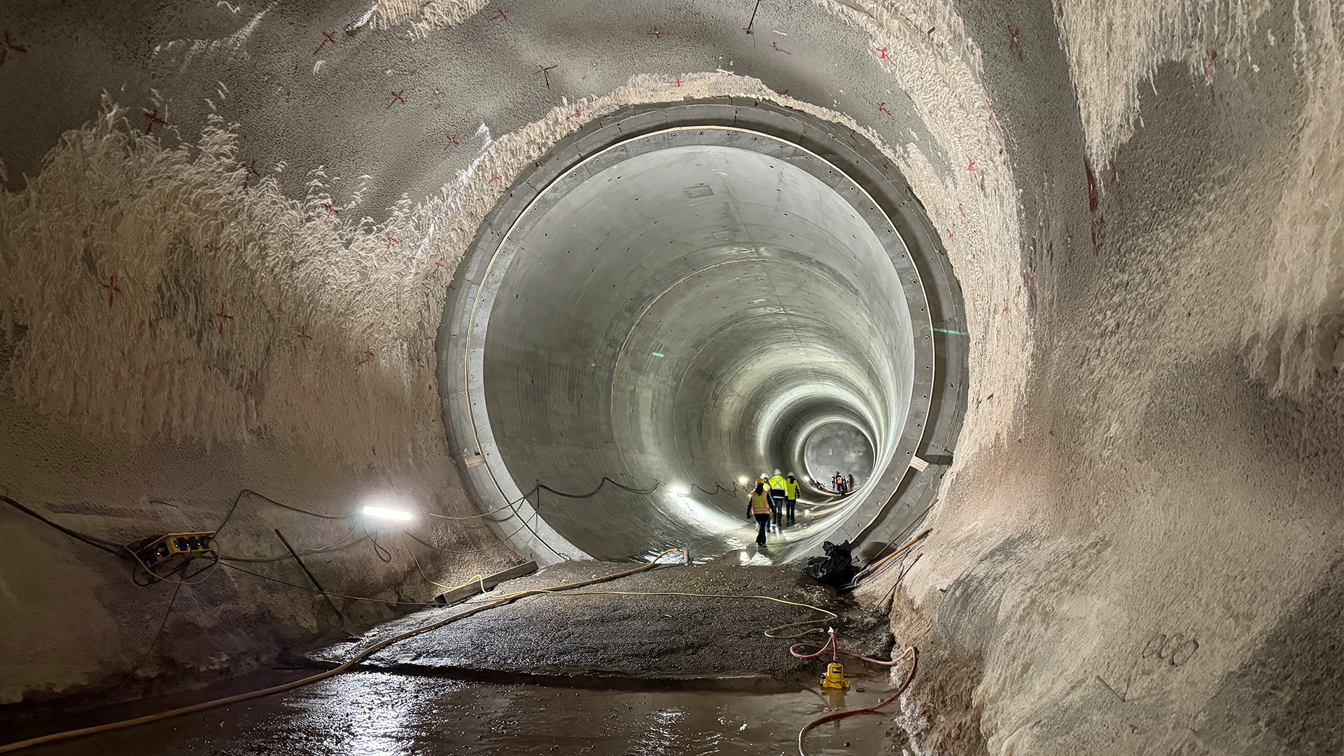 Inside the downstream portal of the tunnel.