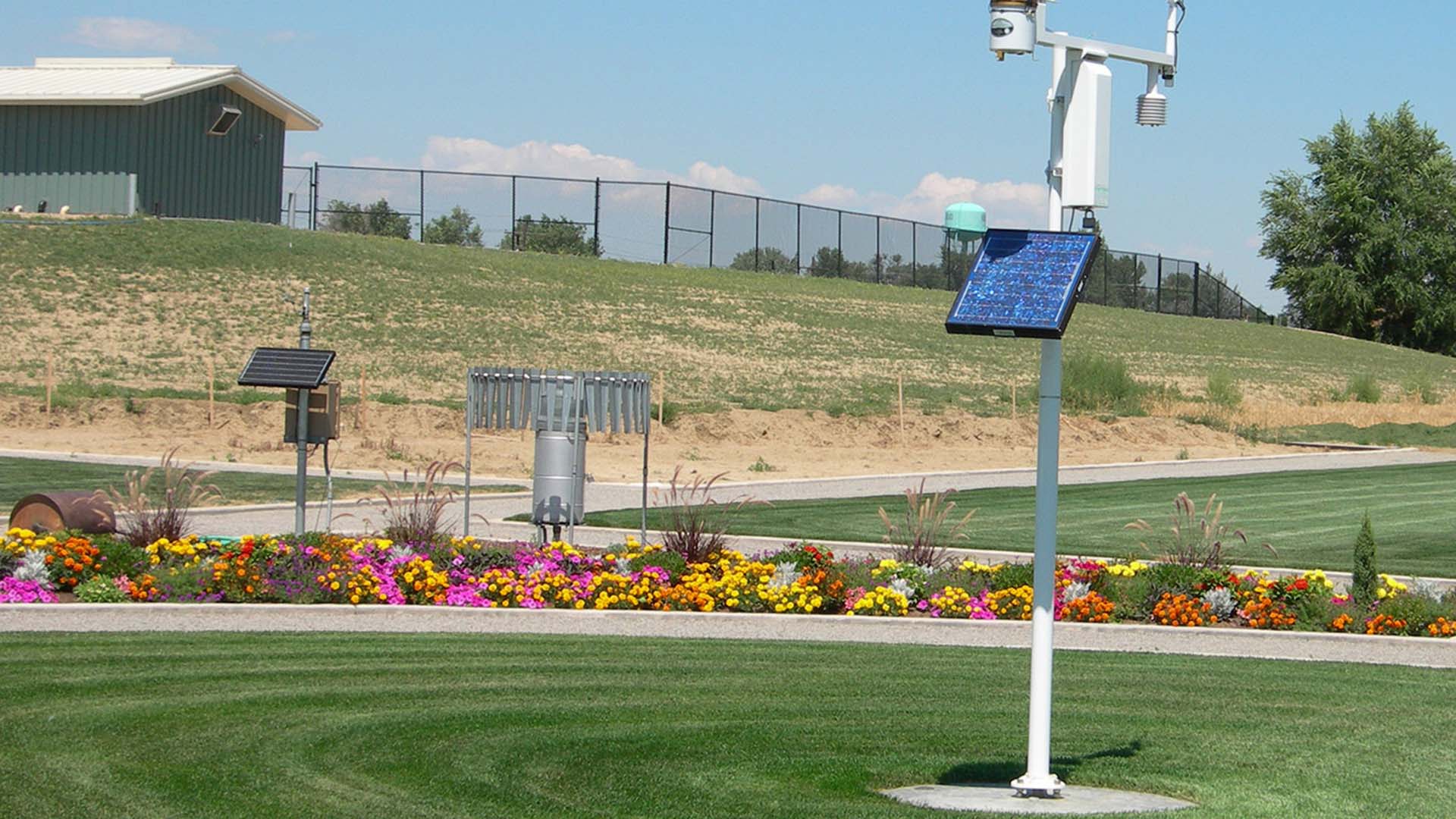 A weather station on the Northern Water campus in Berthoud.