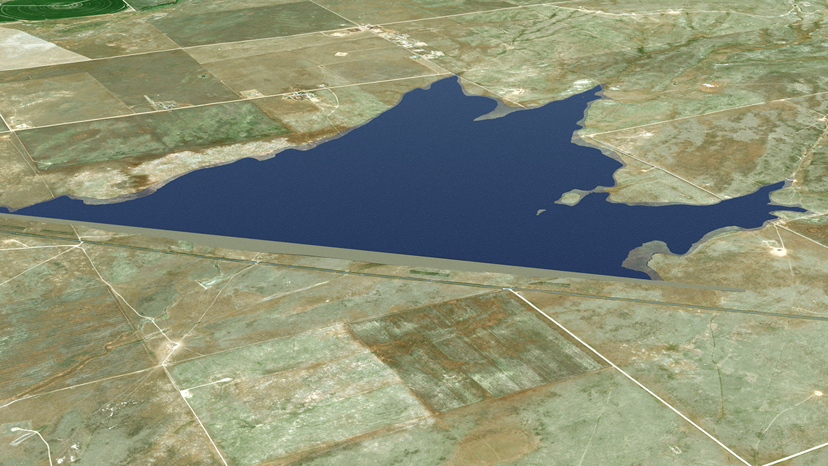 aerial rendering of Galeton Reservoir as part of NISP