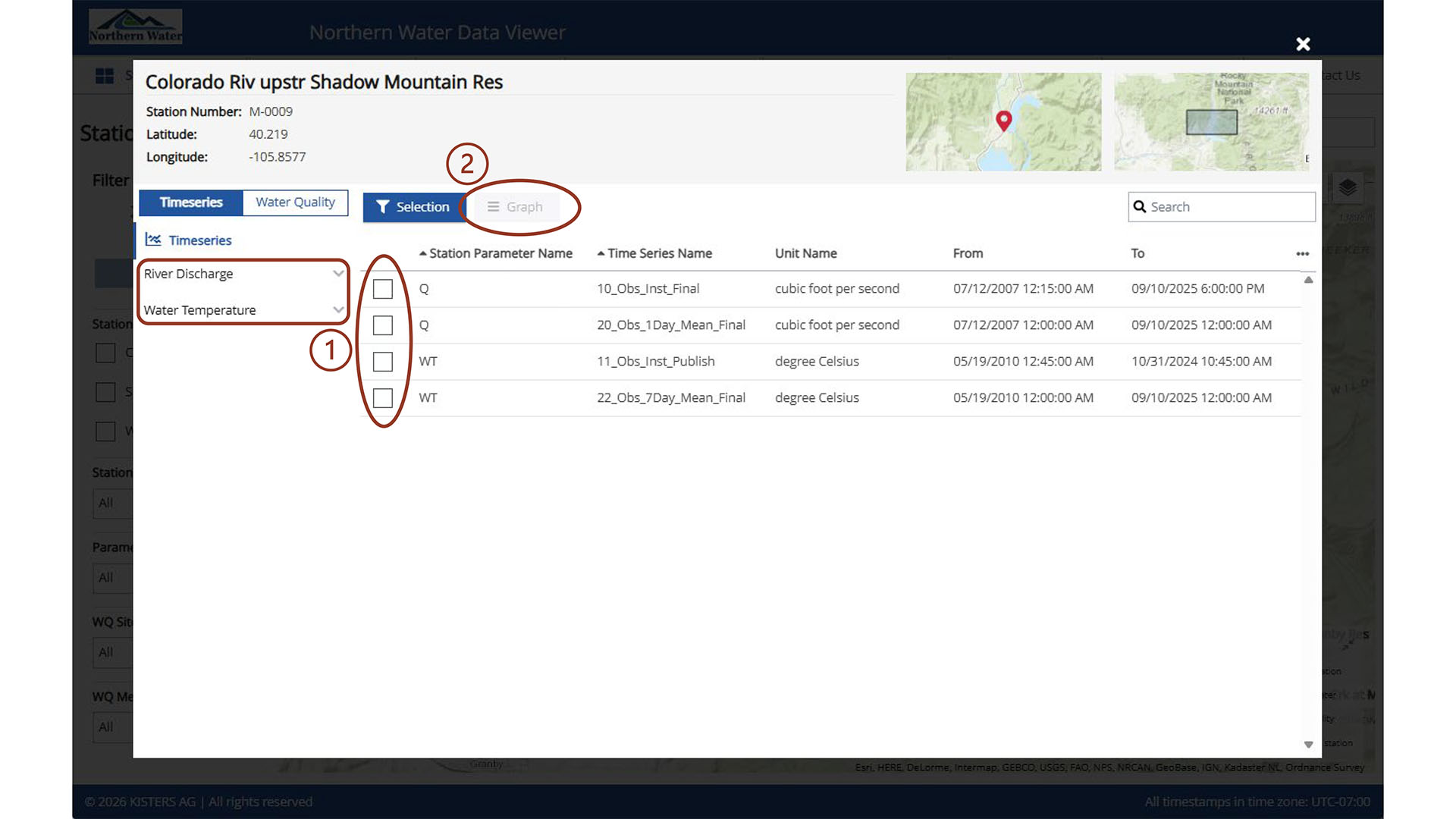 Screenshot of the data portal timeseries from a map view 1.