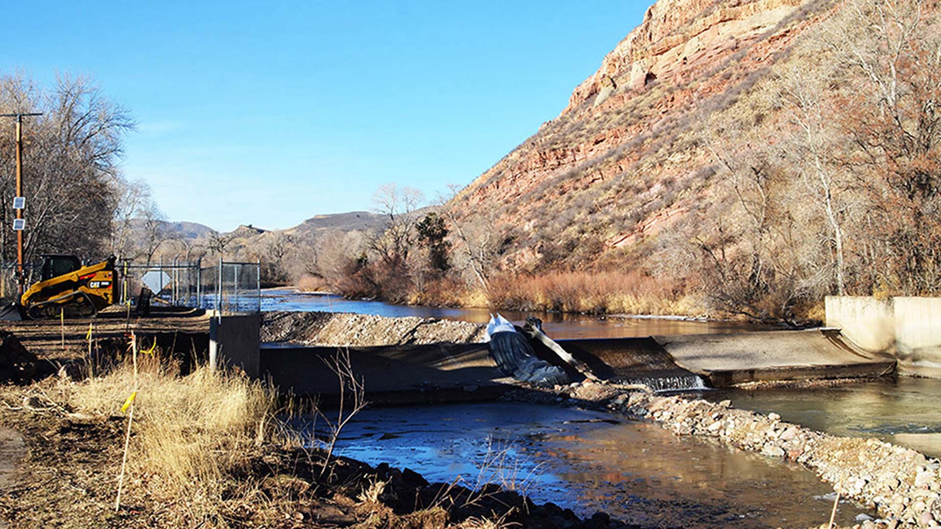 Construction on the fish passage on Poudre River.