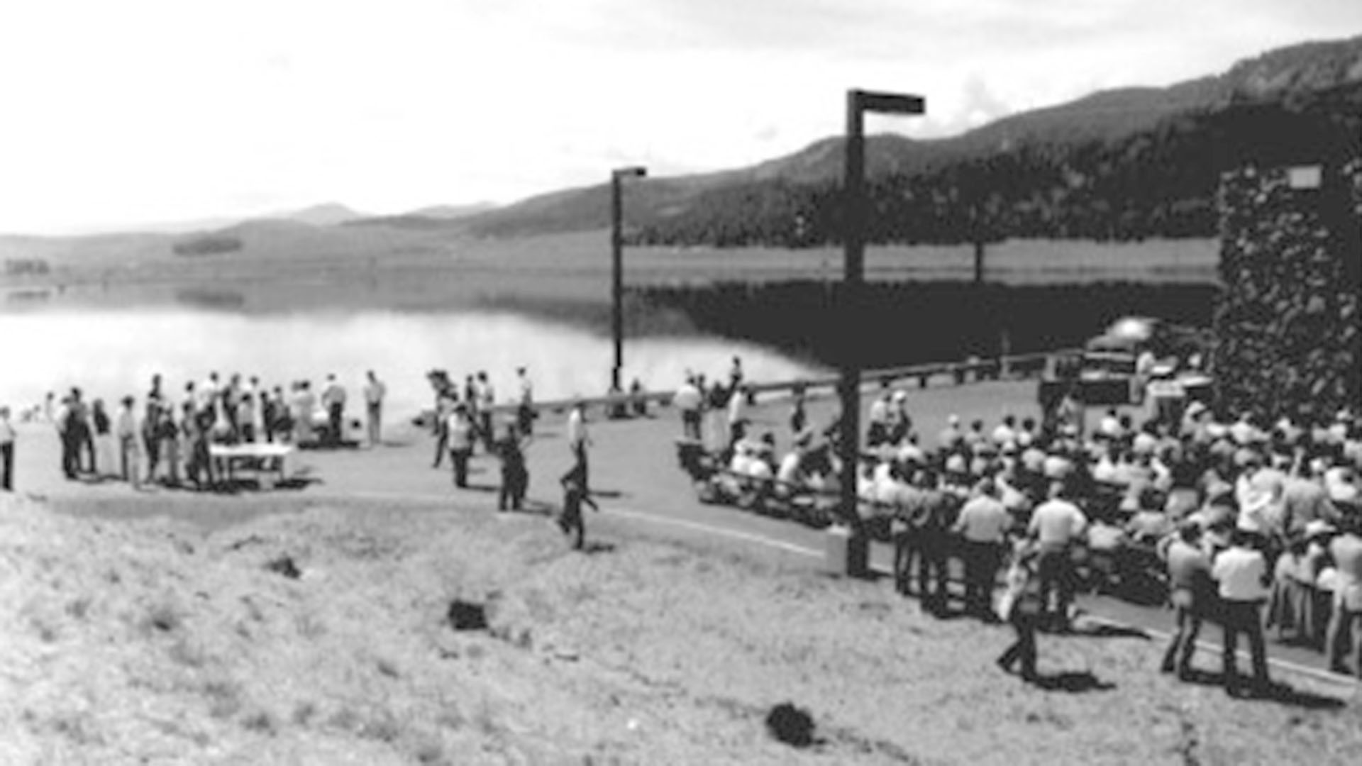 People walking the grounds at the Windy Gap Reservoir dedication. 