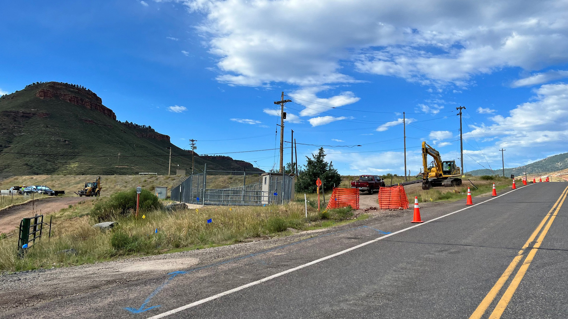 Equipment ready for the Xcel Energy construction work on County Road 18E