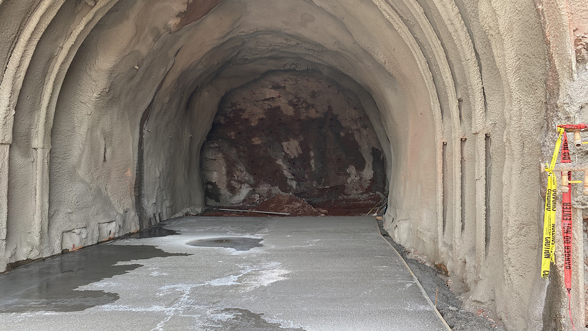 Tunnel excavation about 200 feet in.