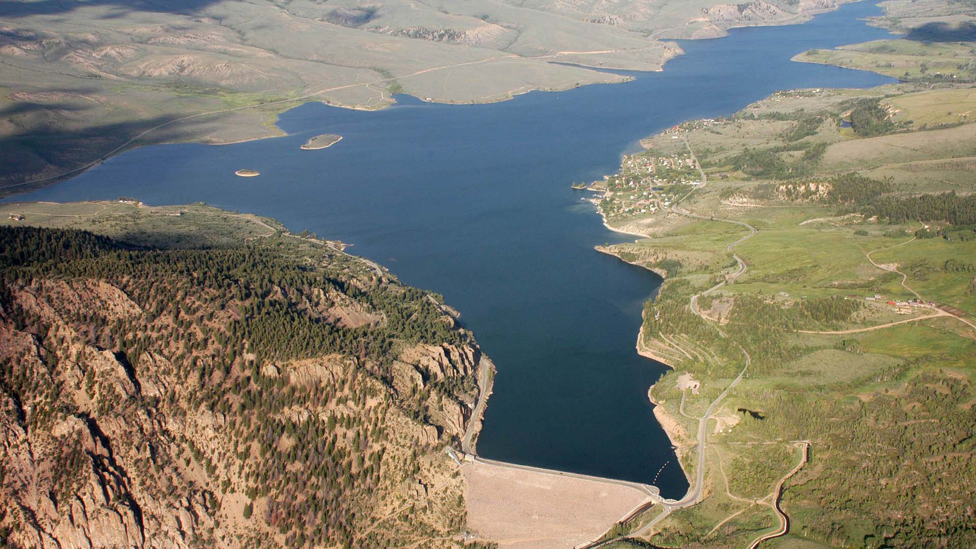 Aerial image of Green Mountain Reservoir.