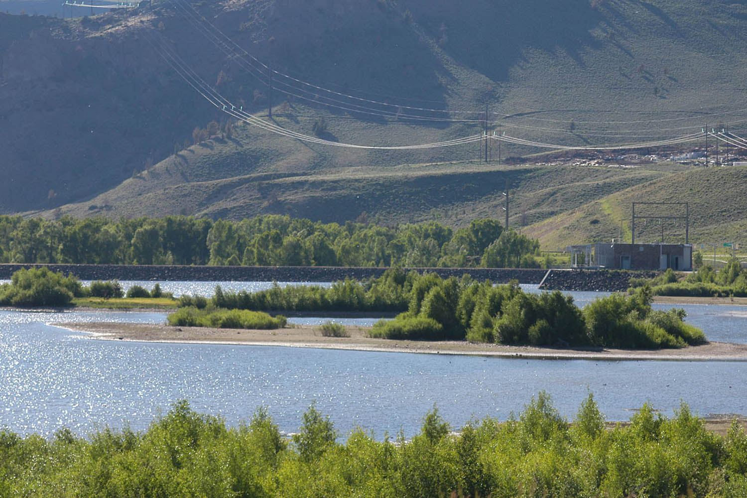 Windy Gap Pump Plant with Windy Gap Reservoir in the foreground.