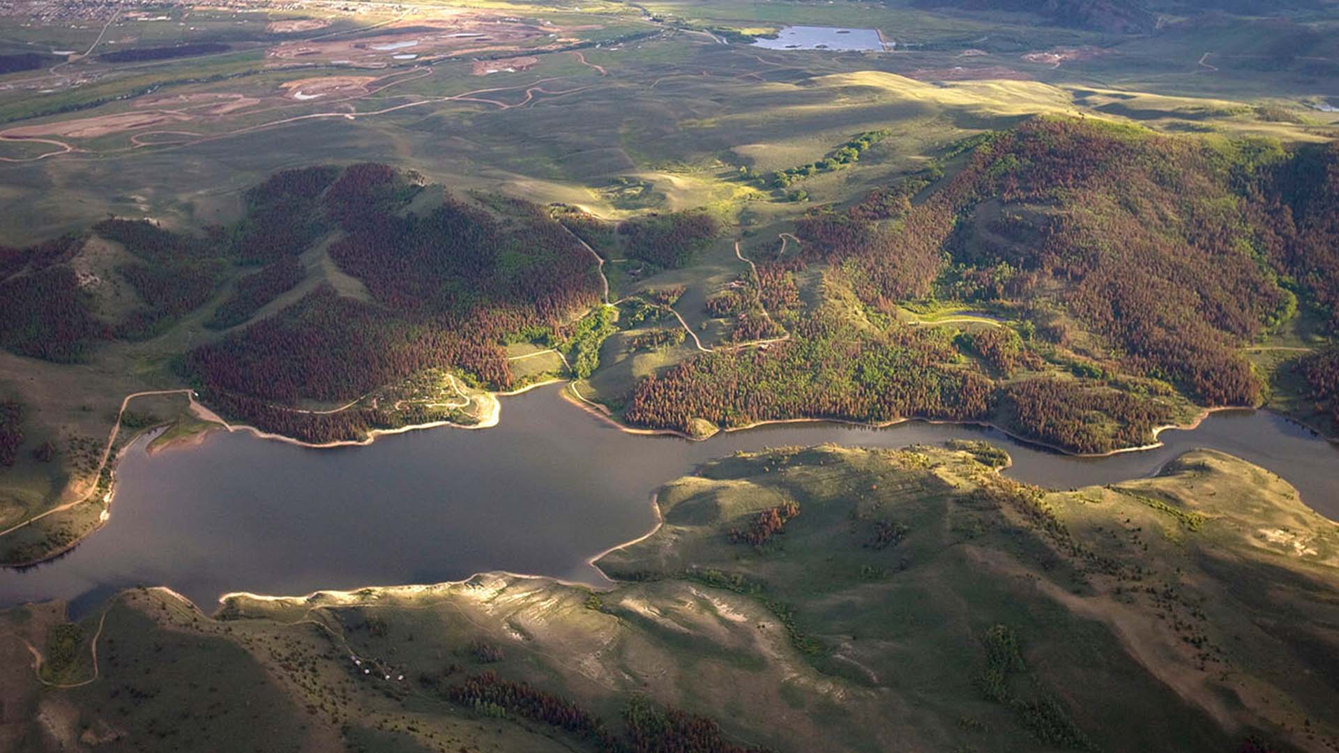 Aerial image of Willow Creek Reservoir.