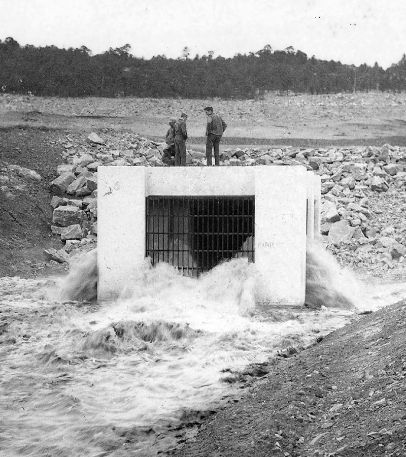 First water flowing into Carter Lake.