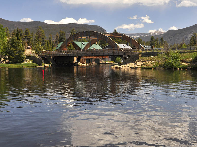 Bridge over the channel between Shadow Mountain Reservoir and Grand Lake. 