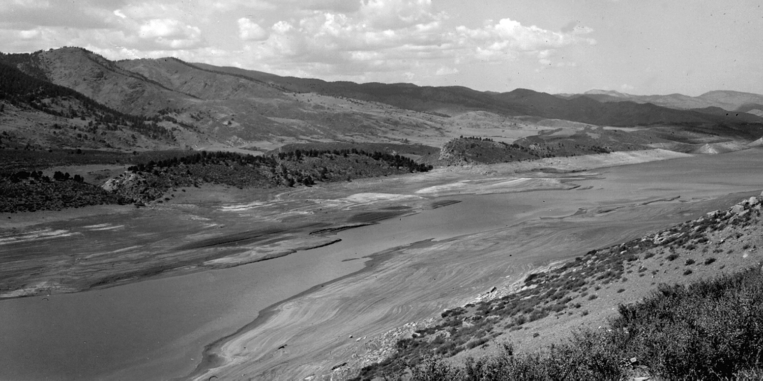 Black and white photo of Horsetooth Reservoir construction