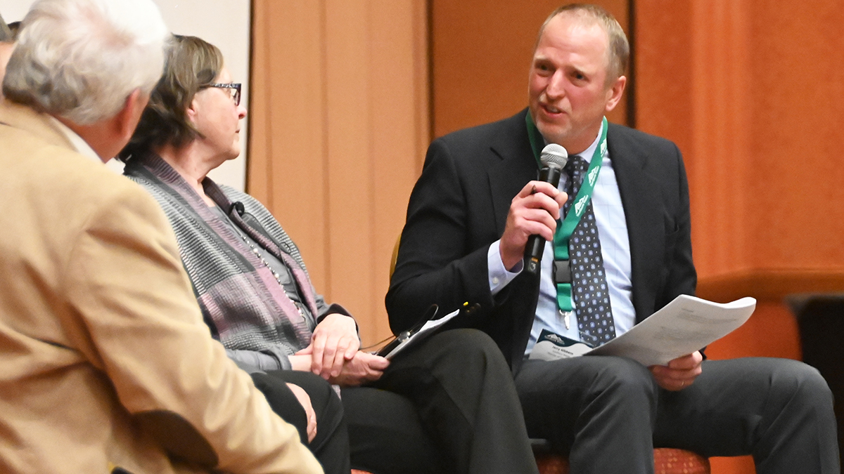 Northern Water Director of Operations Jerry Gibbens moderating a panel discussion between some Northern Water Board of Directors at Spring Water Users 2022.