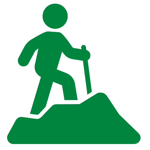 Icon of person hiking. 