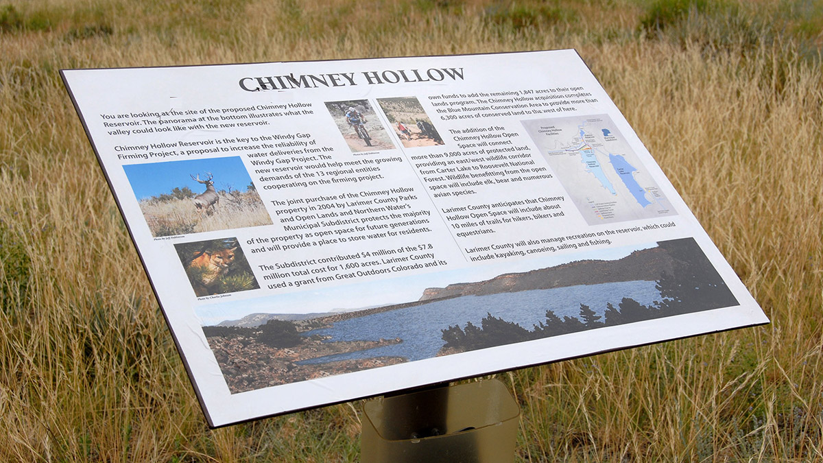 Chimney Hollow informational sign on site with basic project details. 