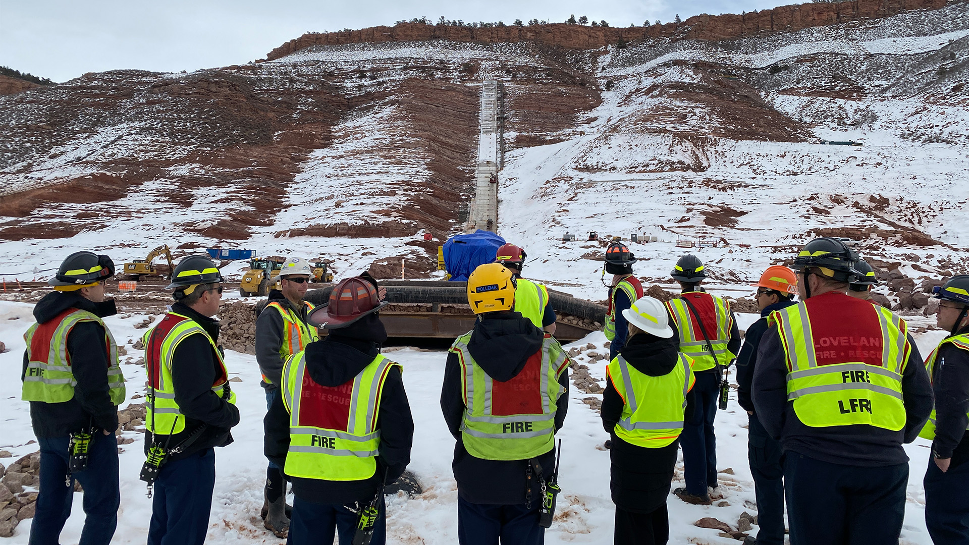 Loveland Fire Department on a site tour at Chimney Hollow.