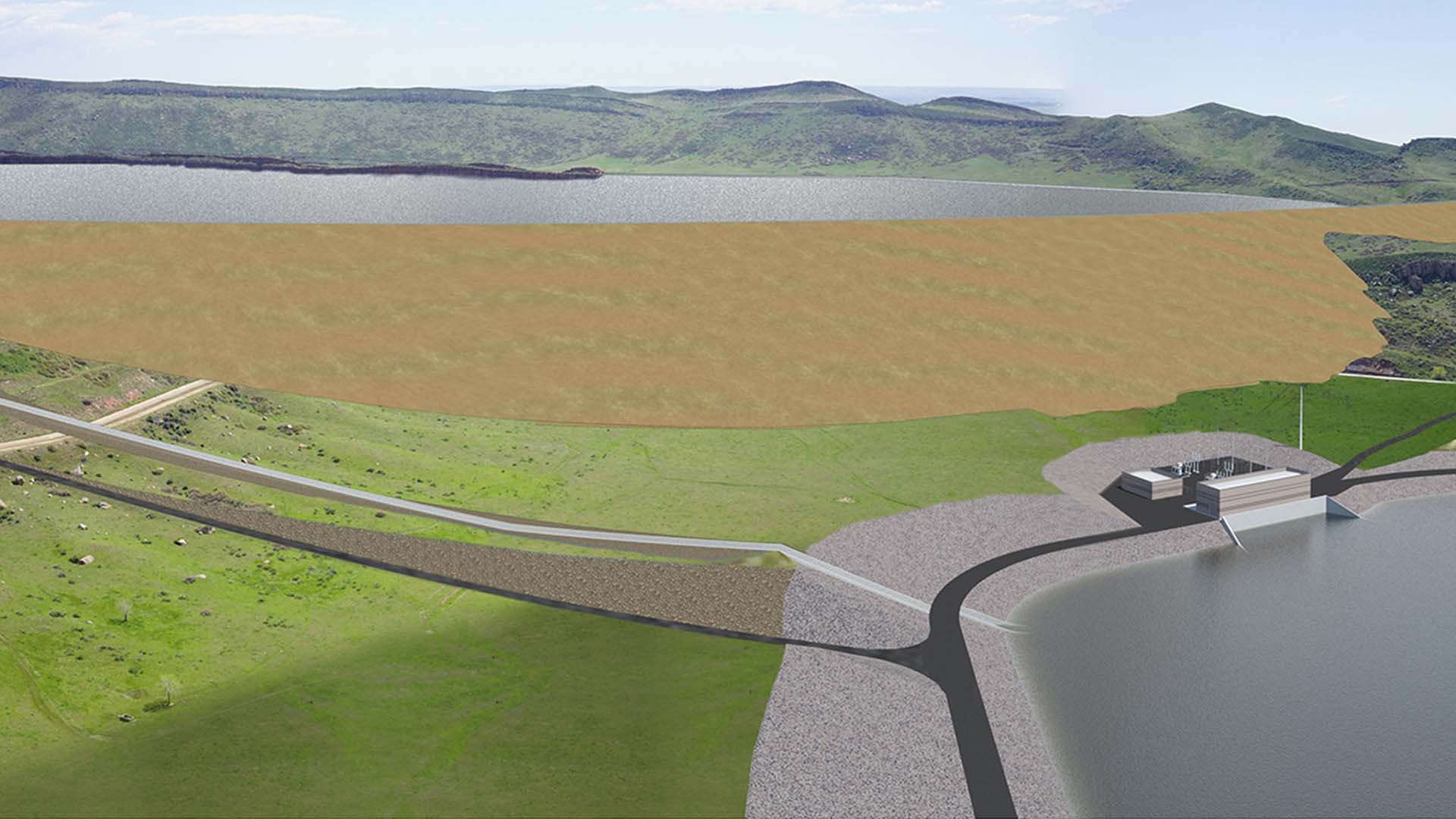 Rendering of Glade Reservoir dam.