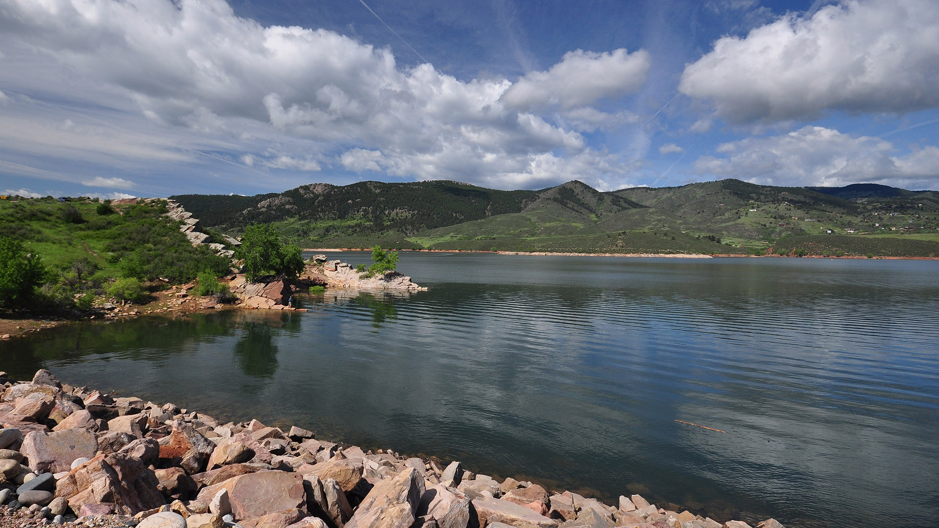 View of Horsetooth Reservoir from rocky shore