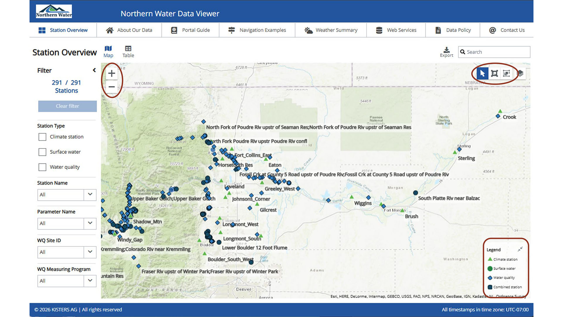Screenshot of the station overview within the data portal. 