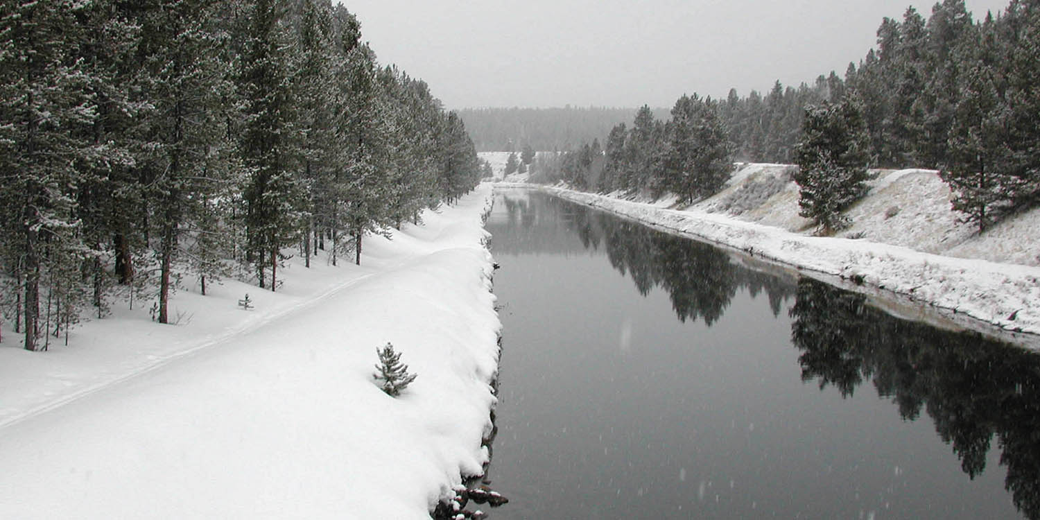 Snowy canal in Granby, Colorado. 