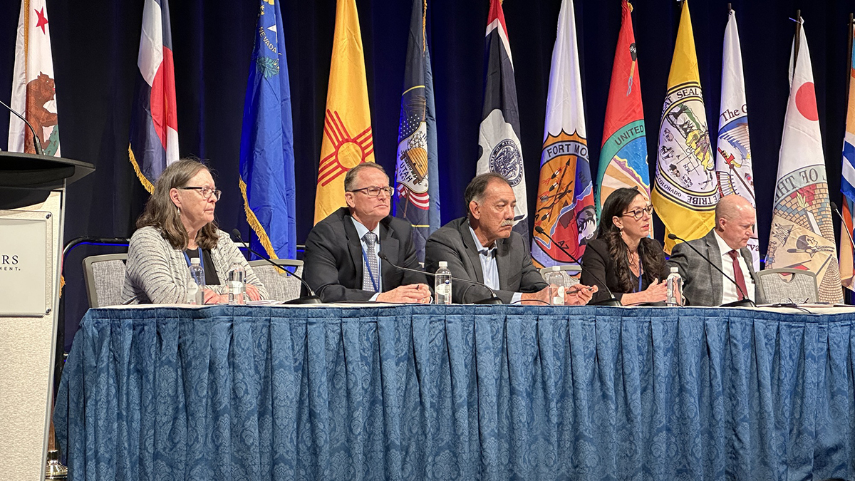 Northern Water Board Director Jennifer Gimbel, left, leads a panel at the Colorado River Water Users Association this month in Las Vegas.