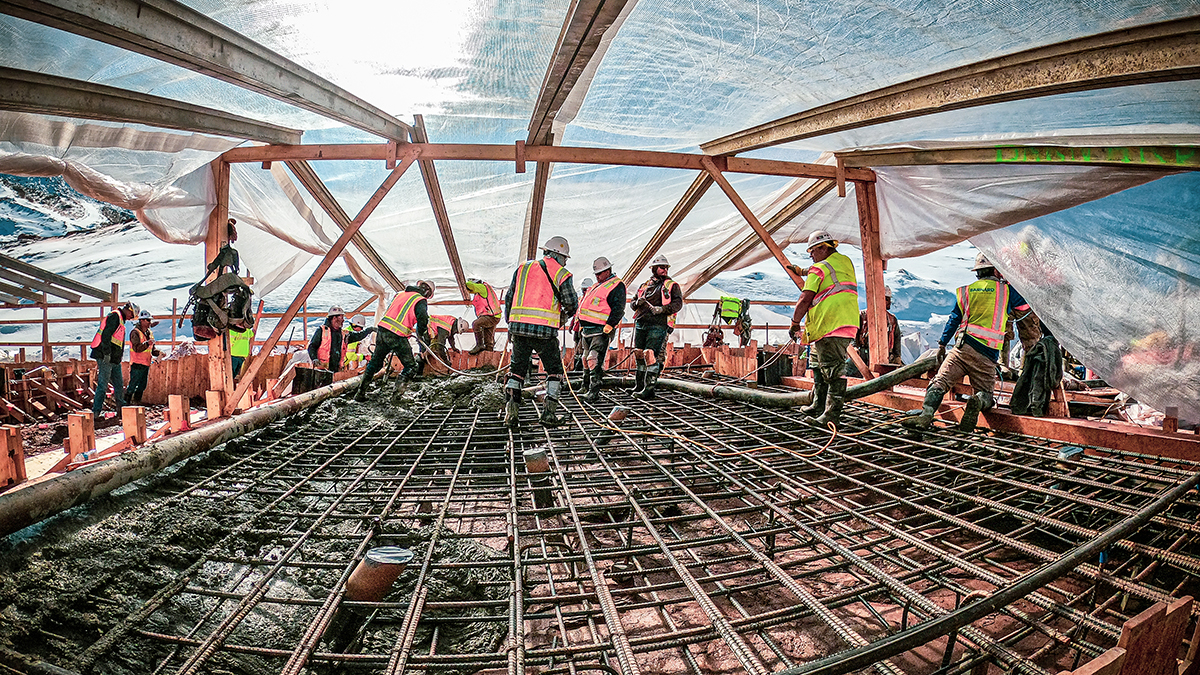 Crews working on the plinth February 2021.