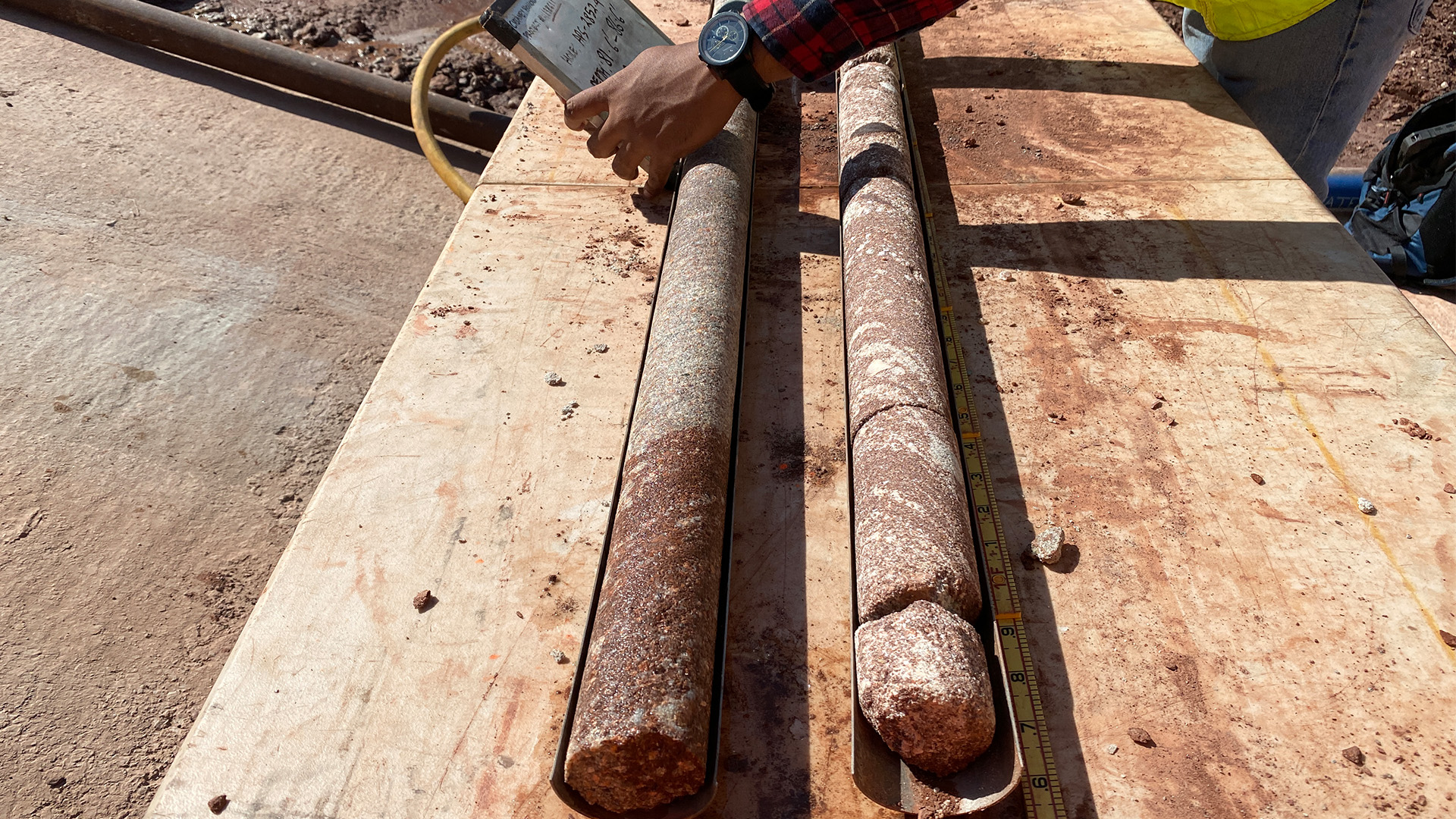 Two core samples taken from the grouting operations. 