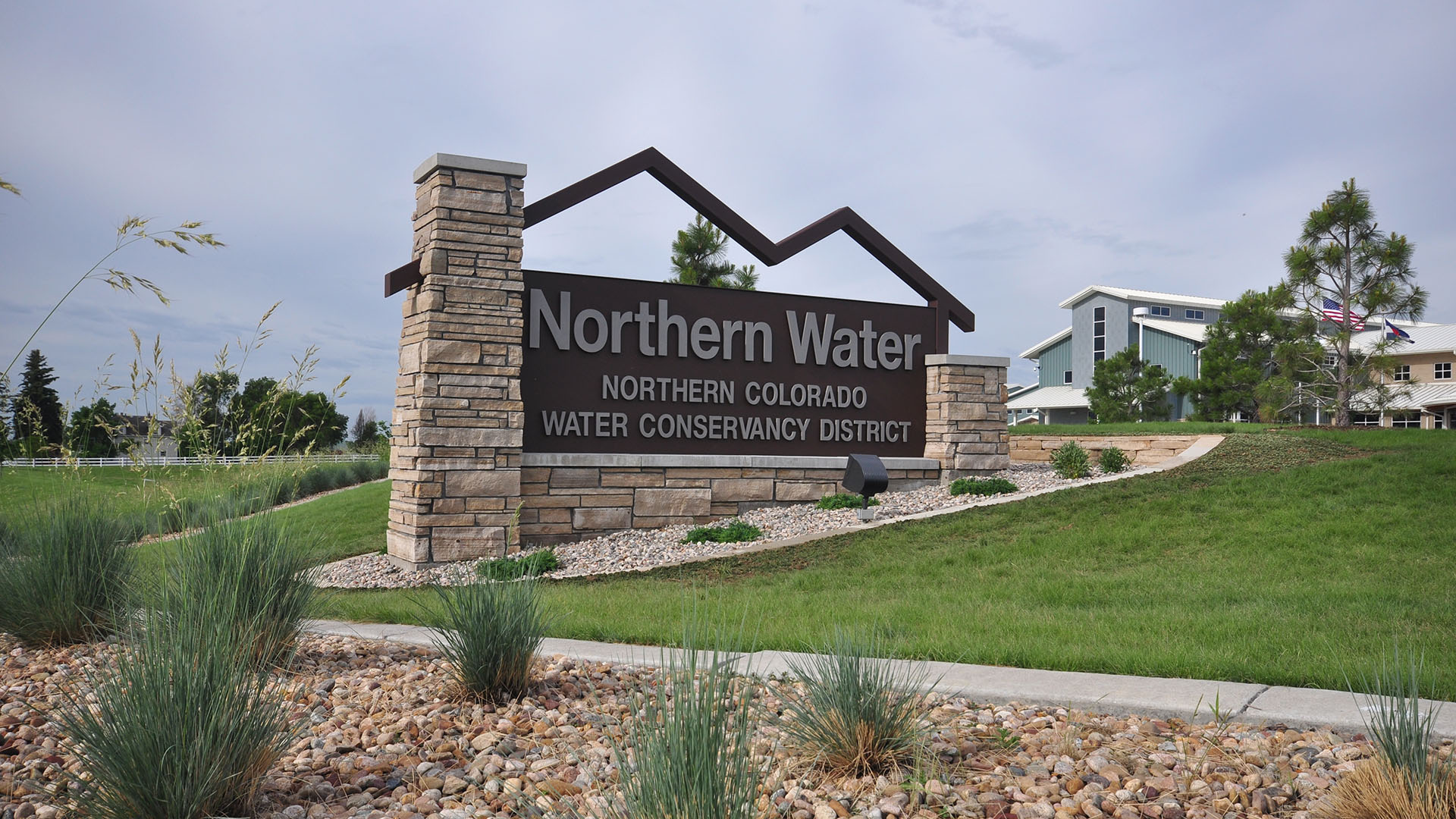 Sign at main entrance at Northern Water Headquarters in Berthoud, CO